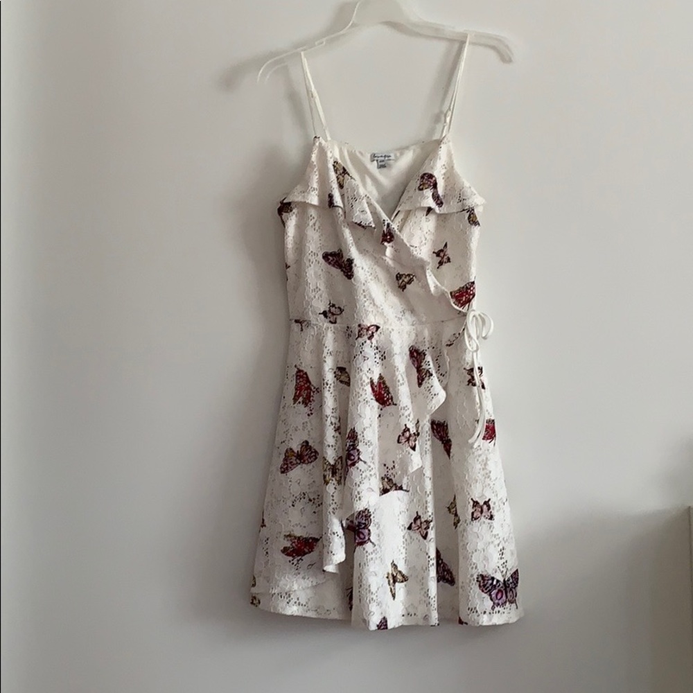 Lacy white butterfly ruffle wrap dress